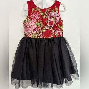 Pippa & Julie Red Floral Embroidered Formal Tulle Dress